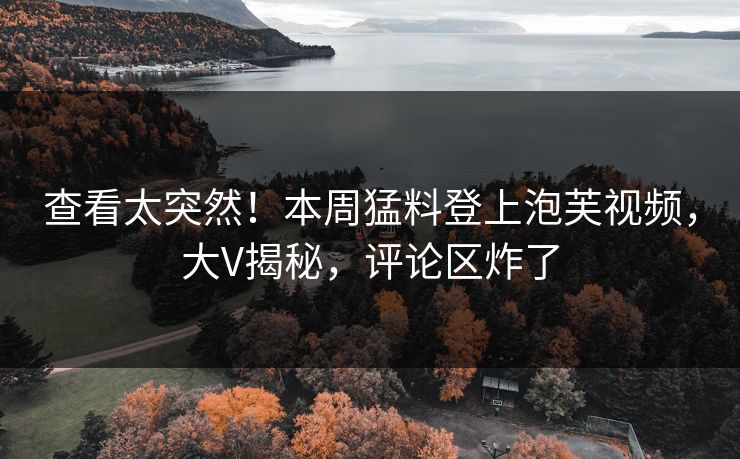 查看太突然！本周猛料登上泡芙视频，大V揭秘，评论区炸了